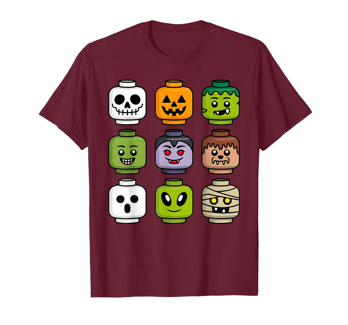 Halloween Building Brick Head Pumpkin Ghost Zombie Boys T-Shirt