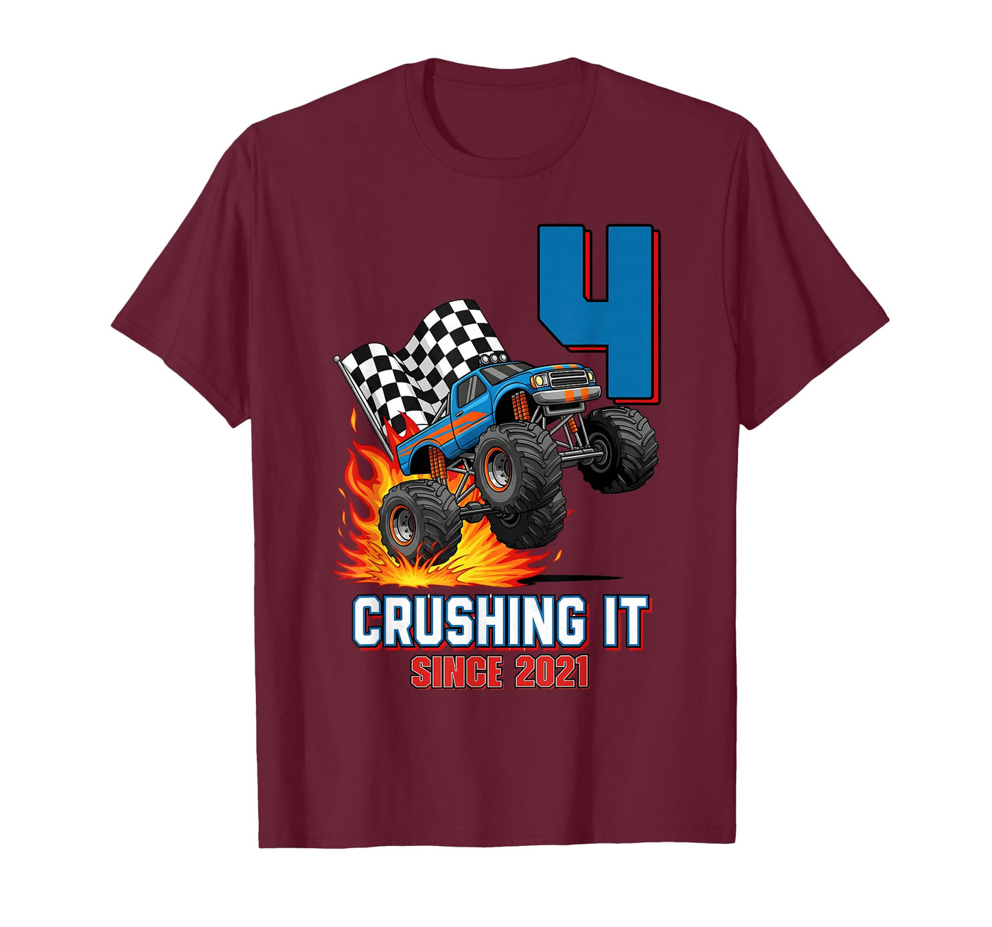 4th Birthday Monster Truck 4 Year Old Boy Born 2021 Kids T-Shirt