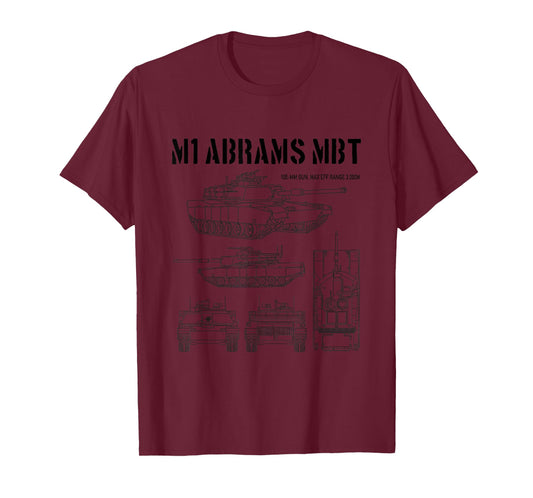 M1 Abrams Tank Schematic Vintage Military Armor Tank Black T-Shirt