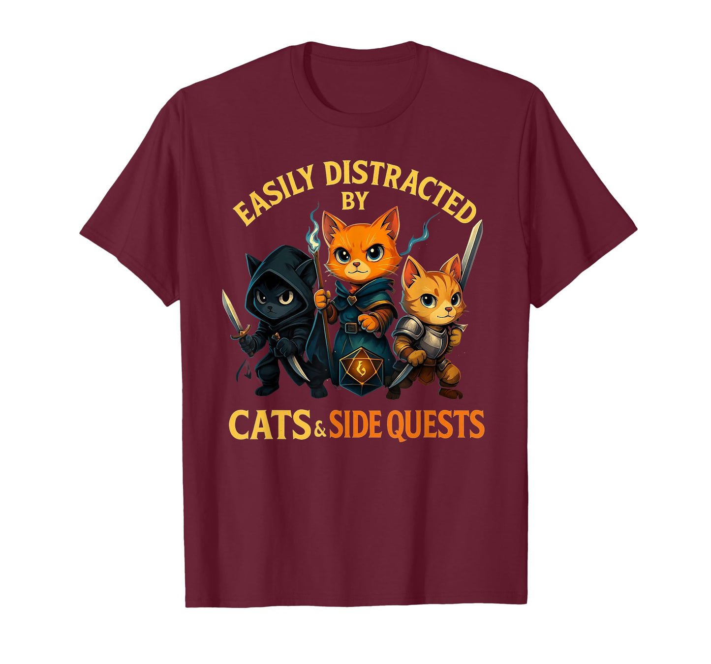 Easily Distracted by Cats and Side Quests RPG Gamer T-Shirt