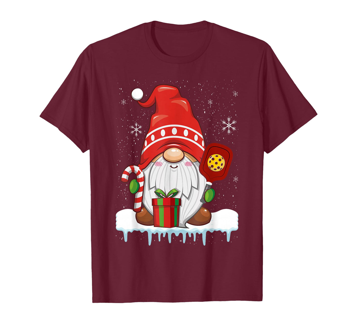 Christmas Gnome With Candy Cane & Pickleball T-Shirt
