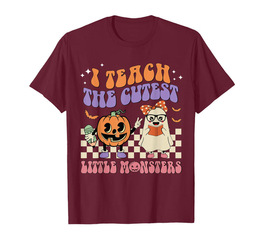 I Teach The Cutest Little Monster Retro Teacher Halloween T-Shirt
