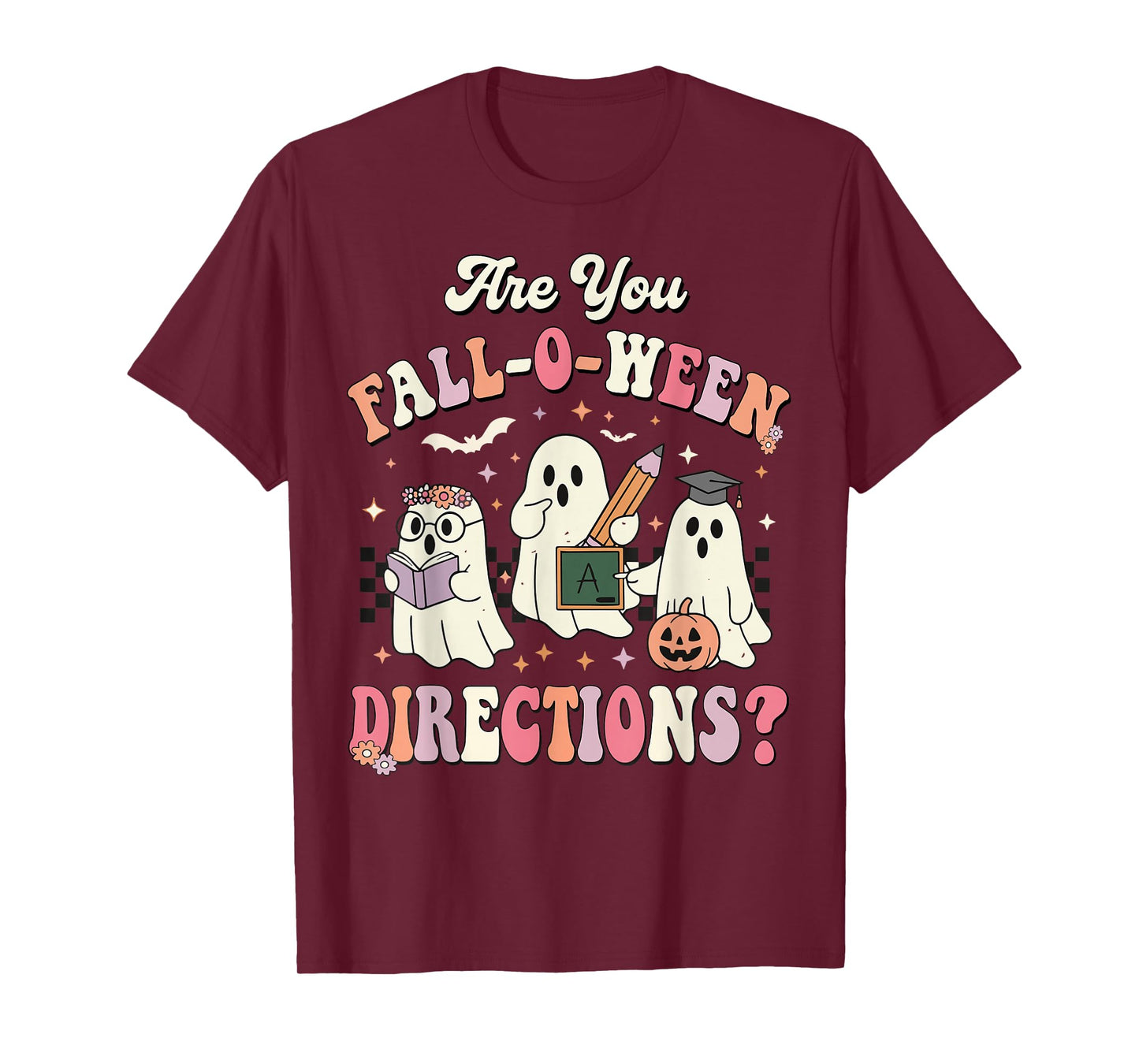 Retro are You Fall O Ween Directions Teacher Halloween Ghost T-Shirt