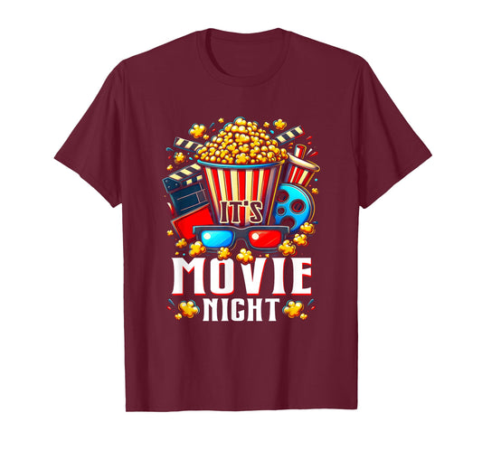 Humorous Movie Lover It's Movie Night With Popcorn Cinema T-Shirt