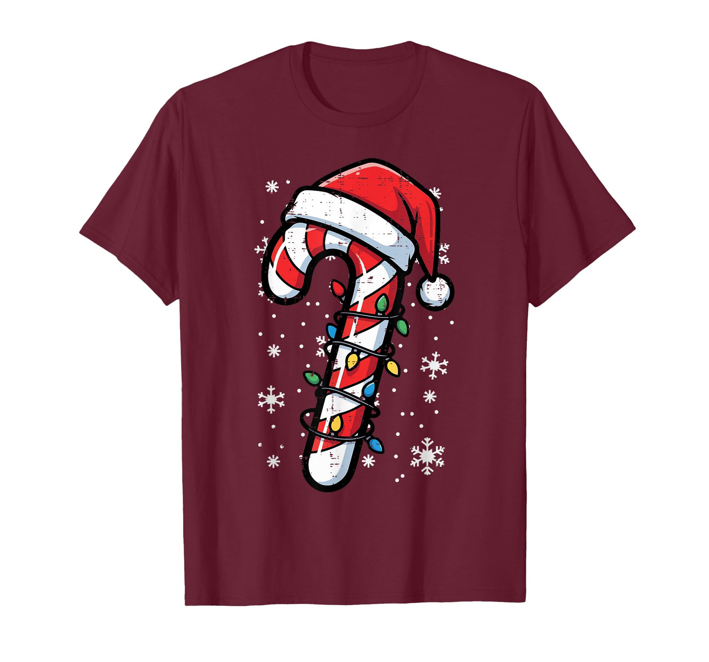 Candy Cane Santa Christmas Lights Funny Xmas Kids Men Women T-Shirt