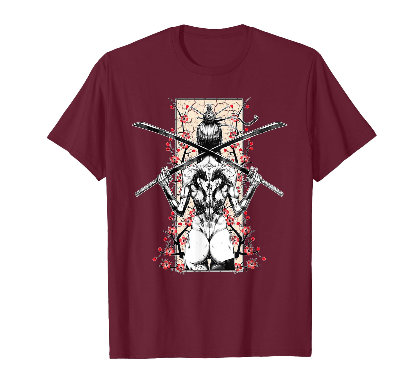 Japanese Samurai Girl and Vintage Sakura Cherry Blossom Gift T-Shirt