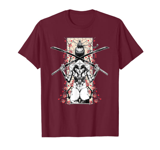 Japanese Samurai Girl and Vintage Sakura Cherry Blossom Gift T-Shirt