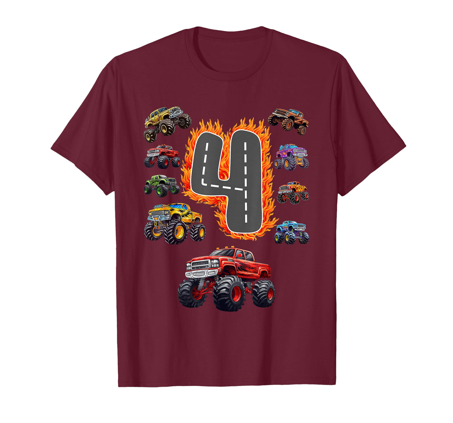 4 Years Old Boys Girls Monster Truck 4th Birthday Kids T-Shirt