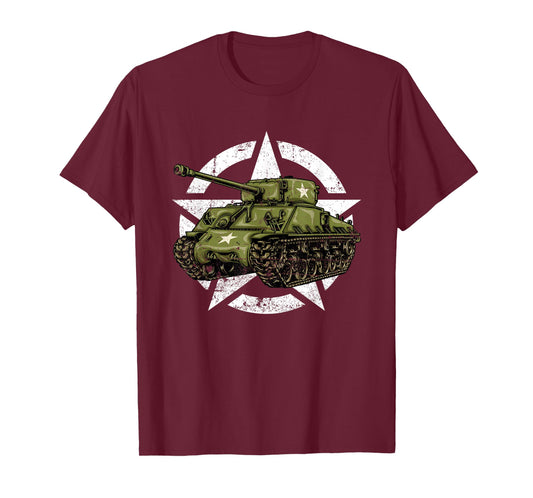Sherman M4 World War 2 Army Tank Vintage Tank a Military Boy T-Shirt