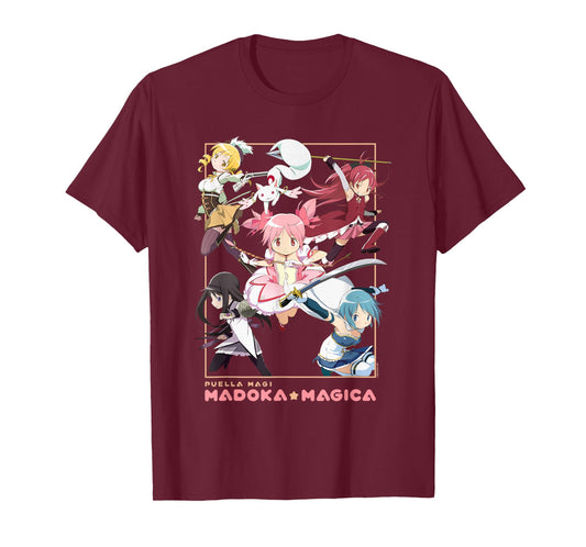 Madoka Magica Character Group Action Pose Anime T-Shirt