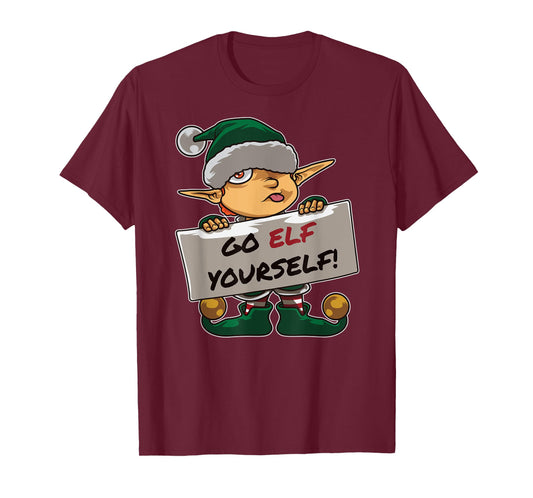 Christmas Bad Elf Dirty Pun "Go Elf Yourself" Provocative T-Shirt
