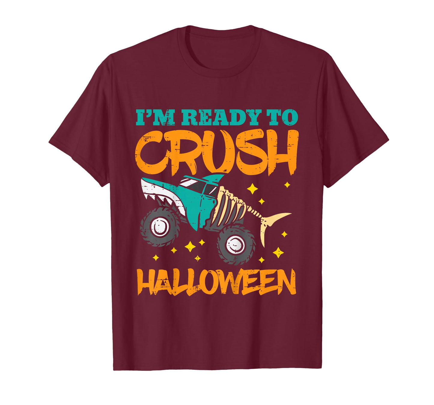 Kids Shark Skeleton Monster Truck Crush Halloween Toddler Boys T-Shirt