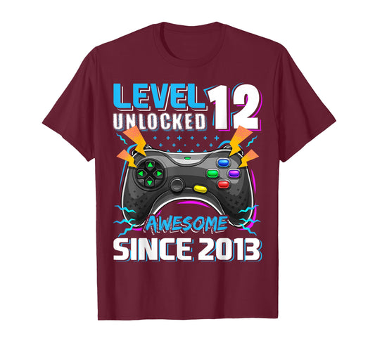 12th Birthday Boy Level 12 Gamer 12 Year Video Game Party T-Shirt