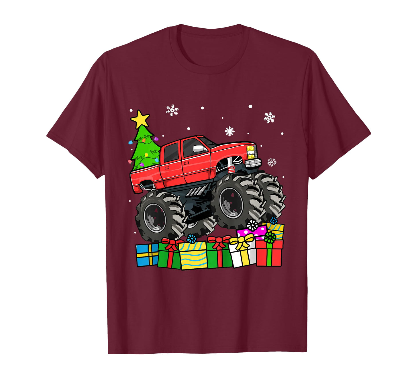 Kids Boys Christmas Monster Truck Kids Merry Christmas Tree T-Shirt