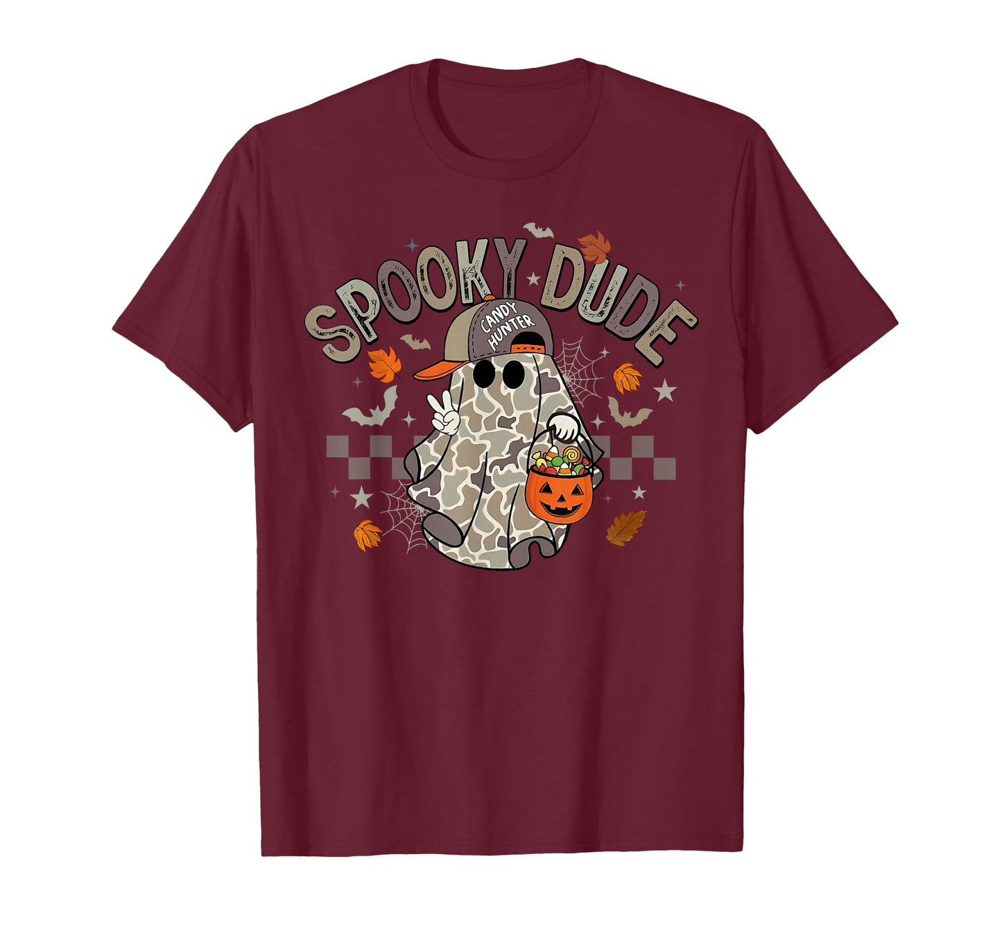 Spooky Dude Camo Halloween Boo Ghost Candy Hunter Boys Kids T-Shirt