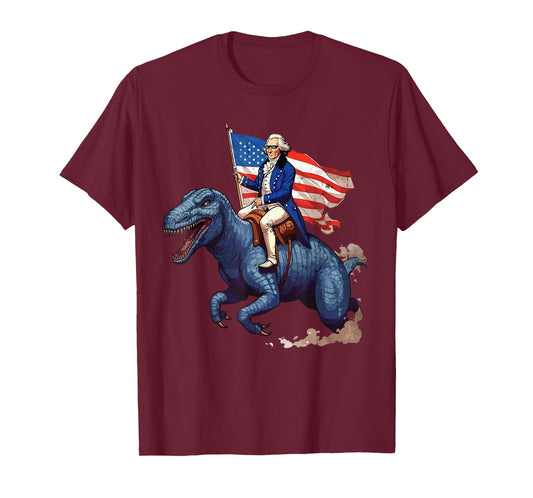 Funny George Washington Riding a Tyrannosaurus Rex Patriotic T-Shirt