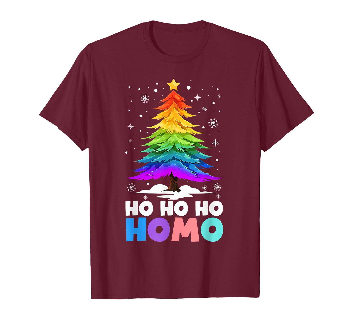 Retro Ho Ho Homo Gay Funny LGBT Pride Rainbow Christmas Tree T-Shirt