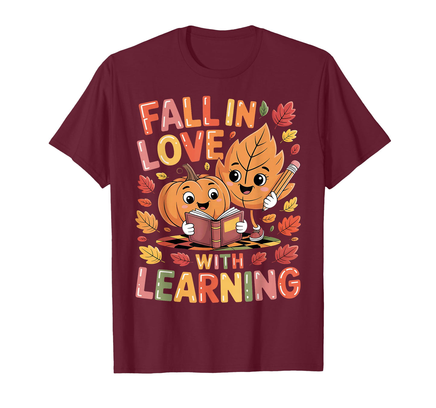 Retro Fall in Love with Learning Autumn Pumpkin Teacher Kids T-Shirt