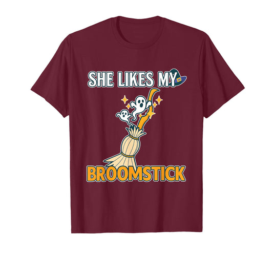 She Likes My Broomstick He Likes My Pumpkins Funny Couple T-Shirt