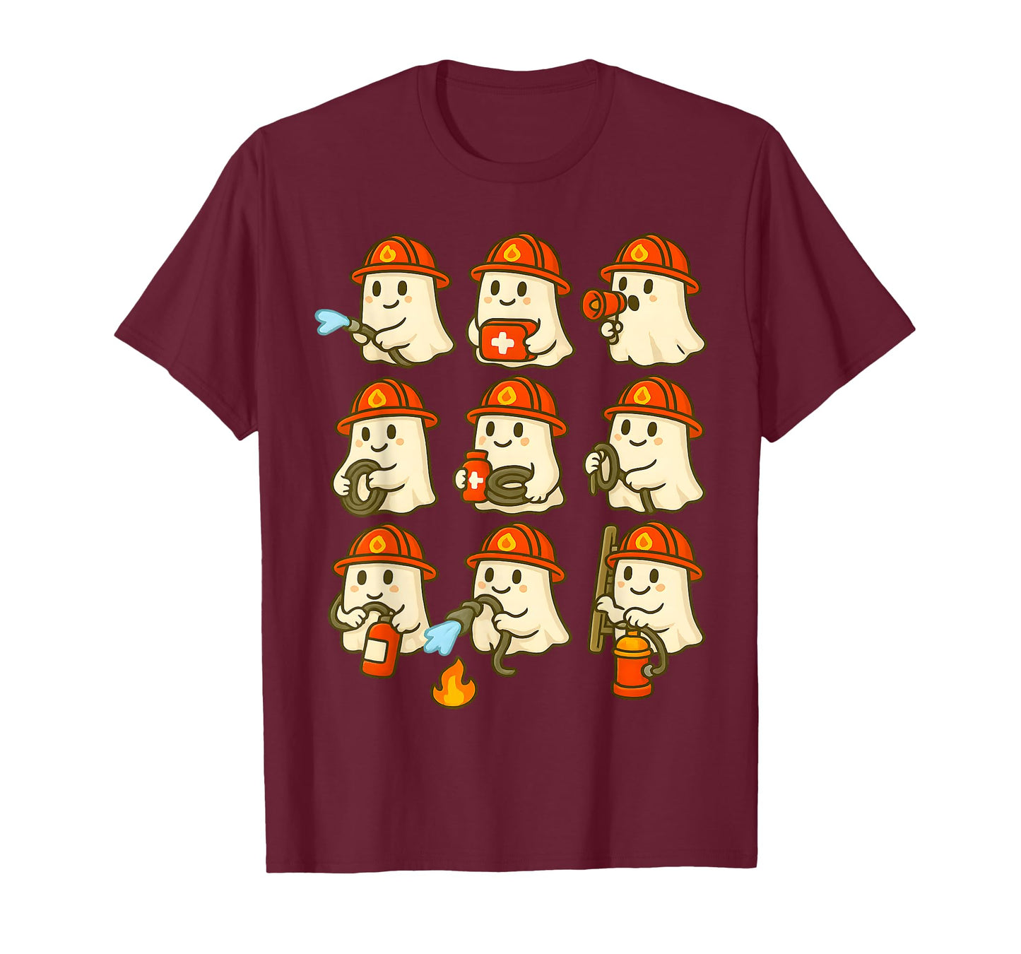 Cute Ghost Firefighter Halloween Rescue Hero T-Shirt