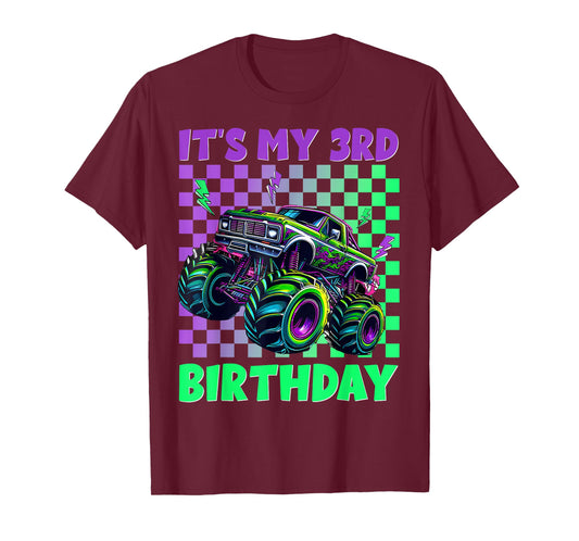 Funny It's My 3rd Birthday Boy Monster Truck 3 Year Old Kids T-Shirt