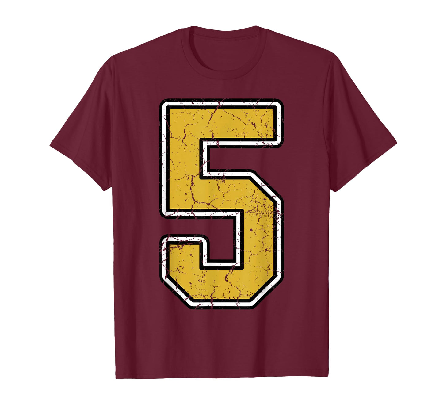 Old Gold Black White Sports Number 5 Jersey Uniform Player T-Shirt