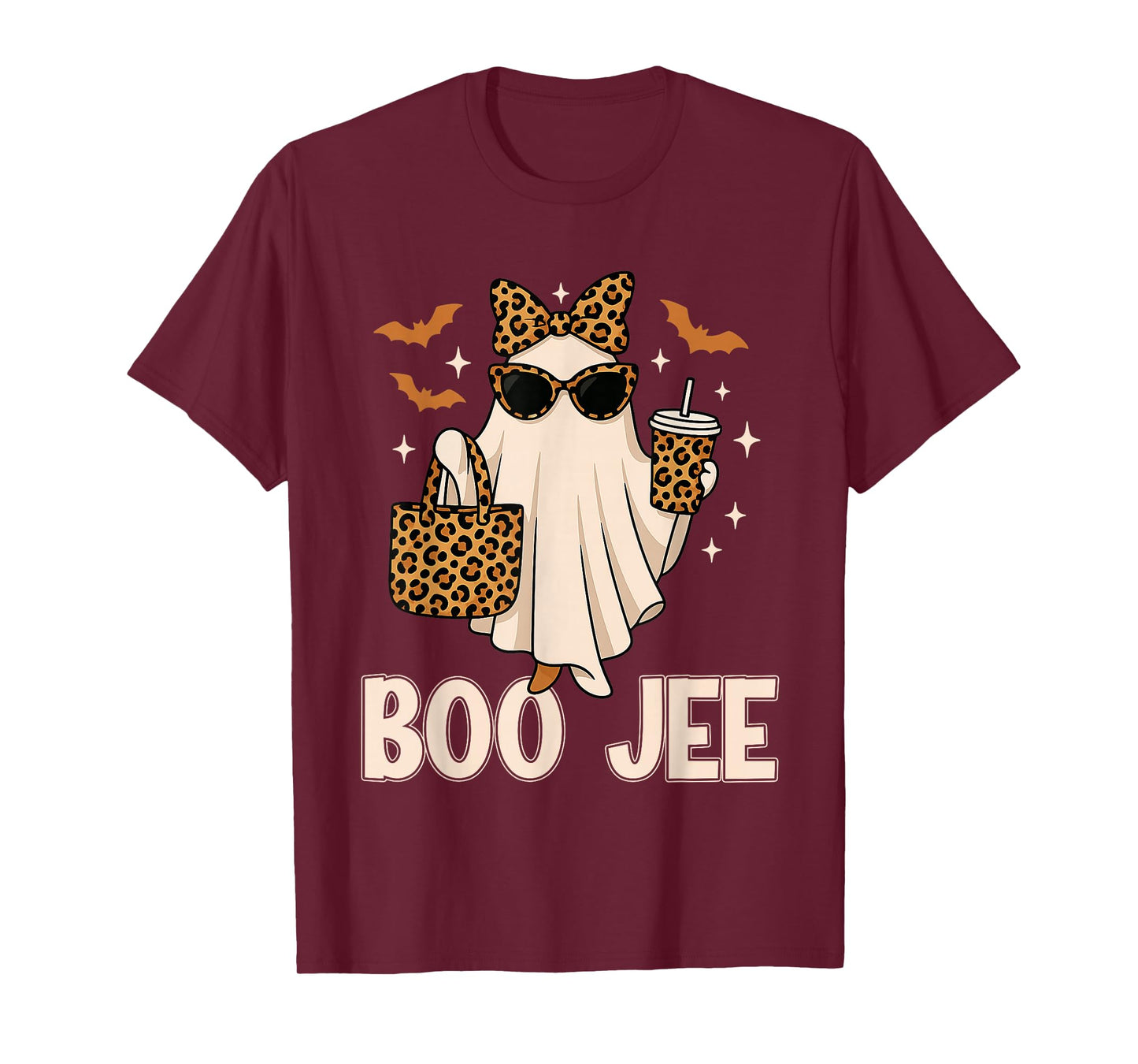 Coquette Leopard Ghost Coffee Boo JEE Halloween Boujee Ghost T-Shirt