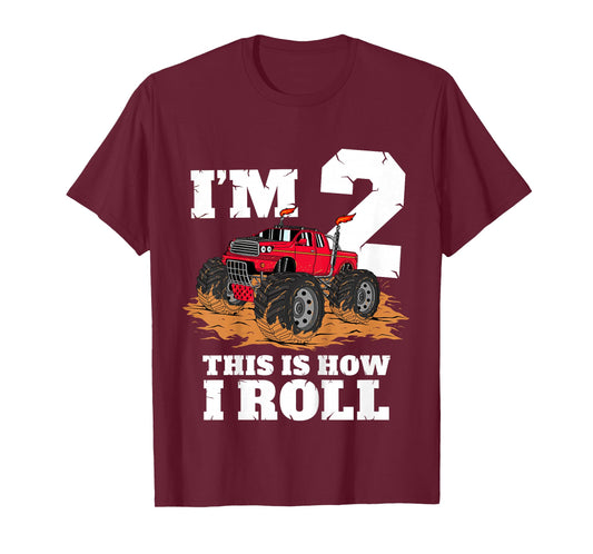 Kids Monster Truck 2nd Birthday Boy 2 Two Year Old Toddler T-Shirt