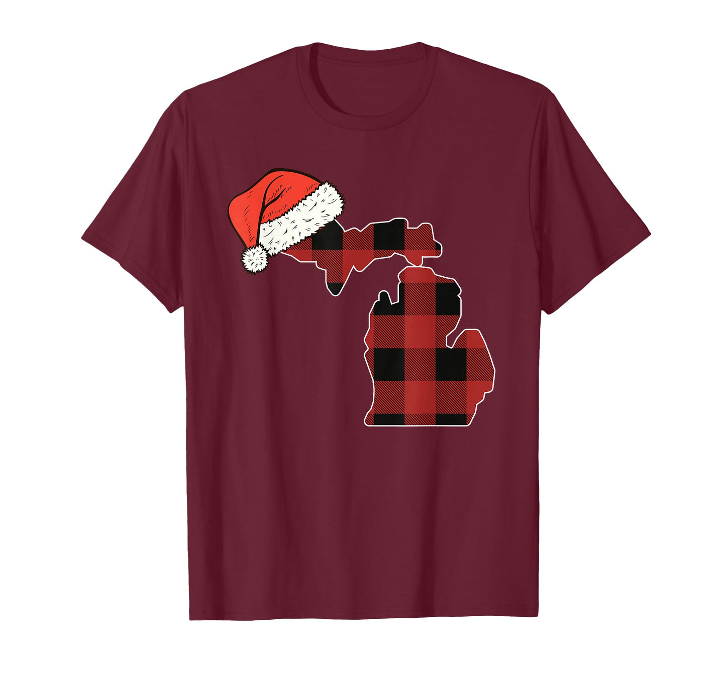 Michigan Plaid Christmas Santa Hat Holiday Matching T-Shirt