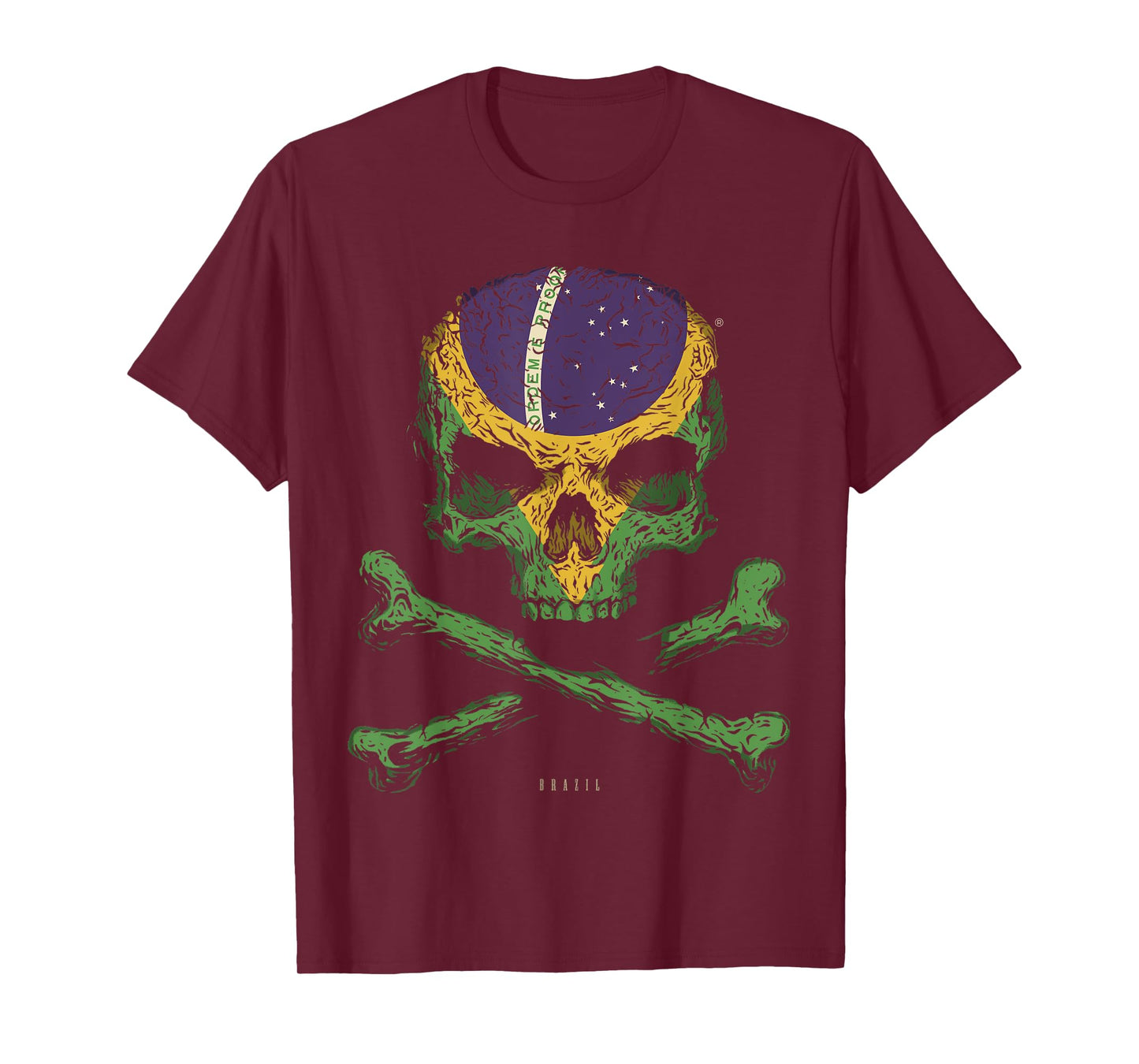 SKULL CROSSBONES BRAZIL Flag Skeleton Brazilian Heart T-Shirt