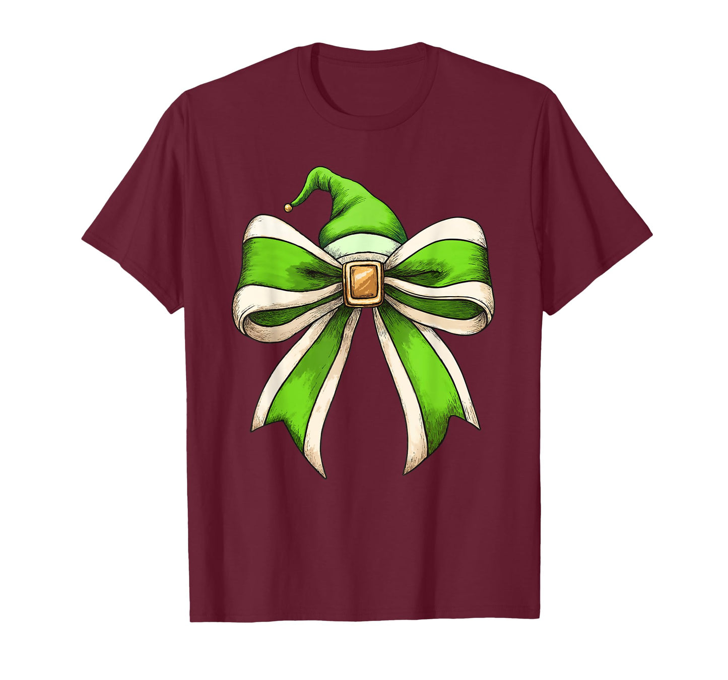 Coquette Christmas Bow Girls Women Holiday Ribbon Green Elf T-Shirt