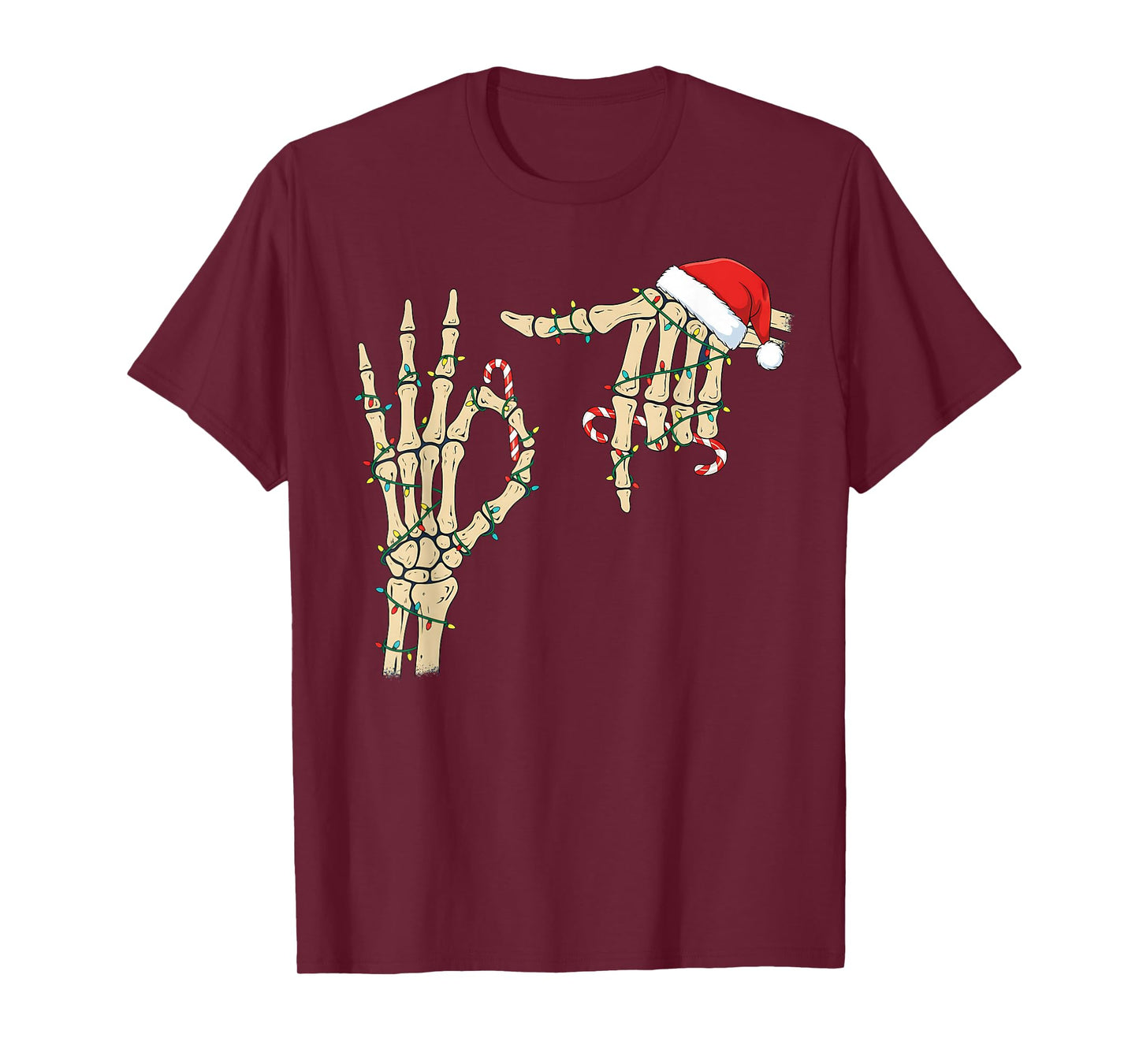 67 Six Seven Meme Skeleton Hand Christmas Santa Hat T-Shirt