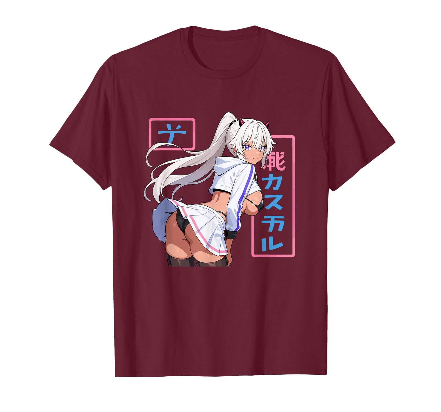 Waifu Sexy Anime Girl Horns Mini Skirt Japanese Manga Style T-Shirt