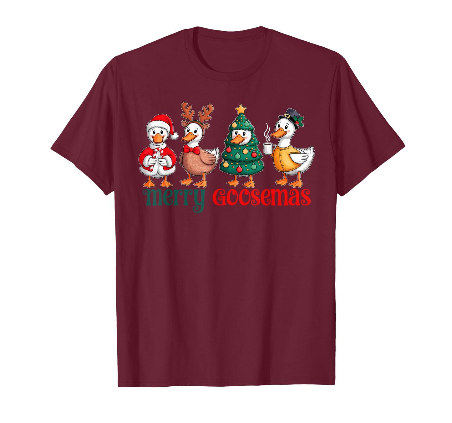 Merry Goosemas Christmas Goose Santa Hat Funny Xmas Holiday T-Shirt