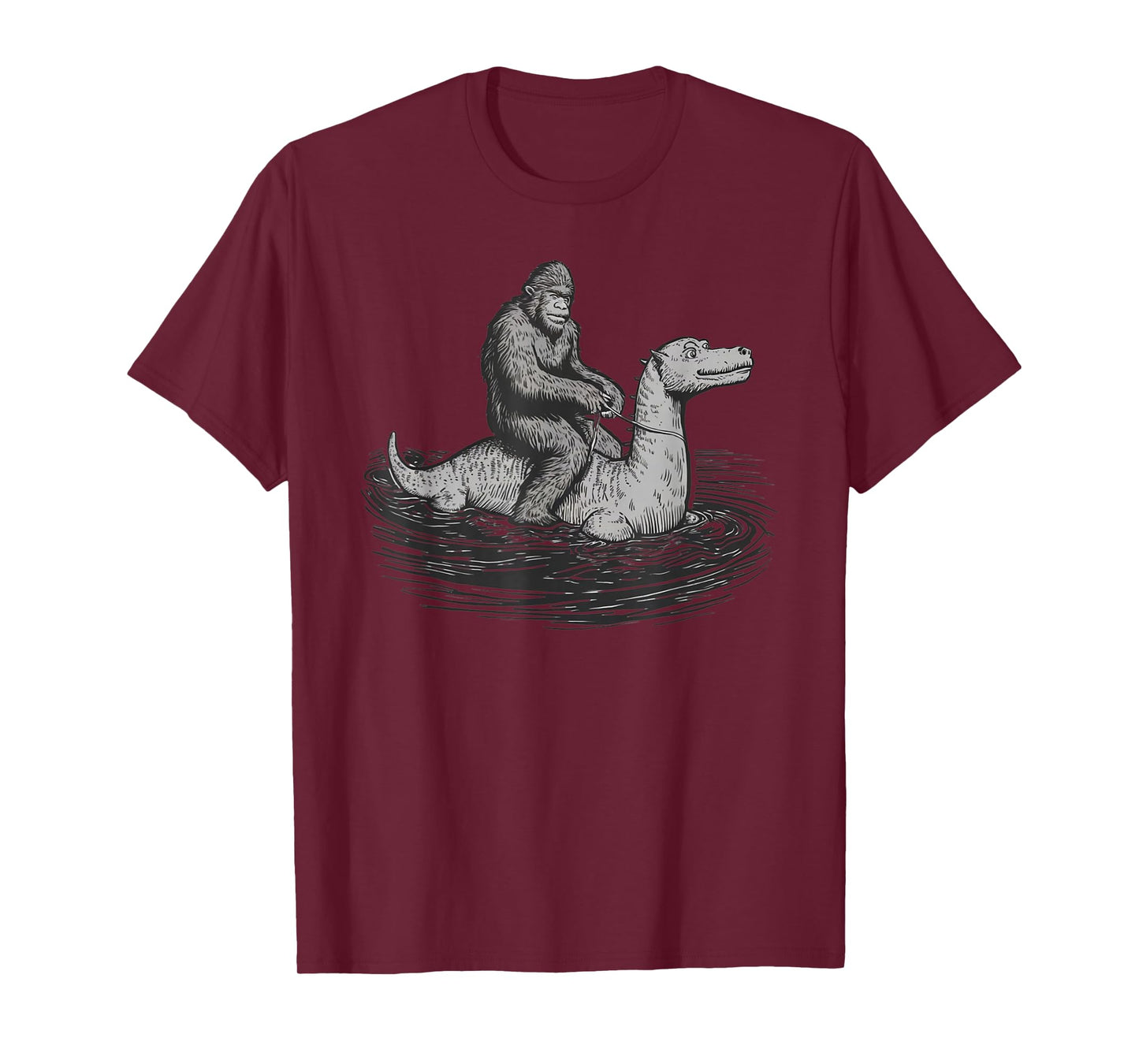 Bigfoot Sasquatch Riding The Loch Ness Monster Funny BigFoot T-Shirt