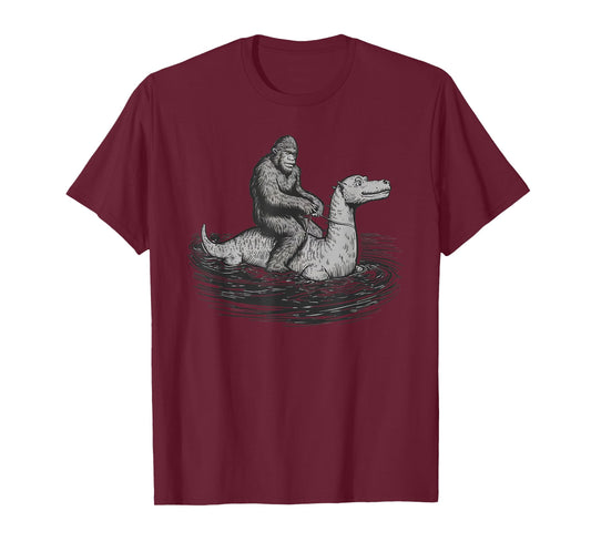 Bigfoot Sasquatch Riding The Loch Ness Monster Funny BigFoot T-Shirt