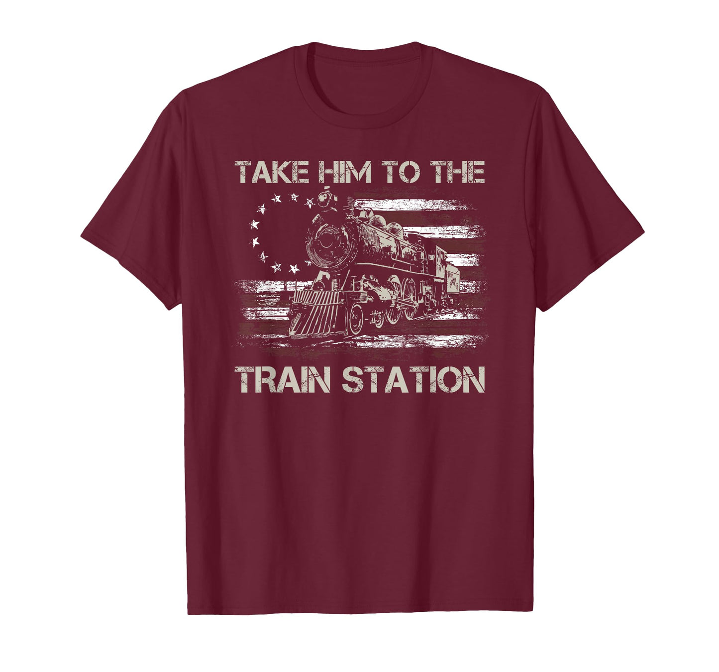 Vintage Old American Flag Take Him To The Train Station T-Shirt