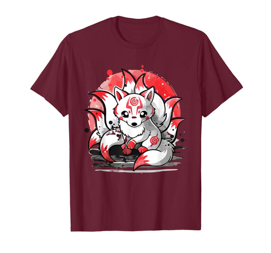 Laughing nine-tails Kitsune Japanese Fox Kids Teens Girls T-Shirt