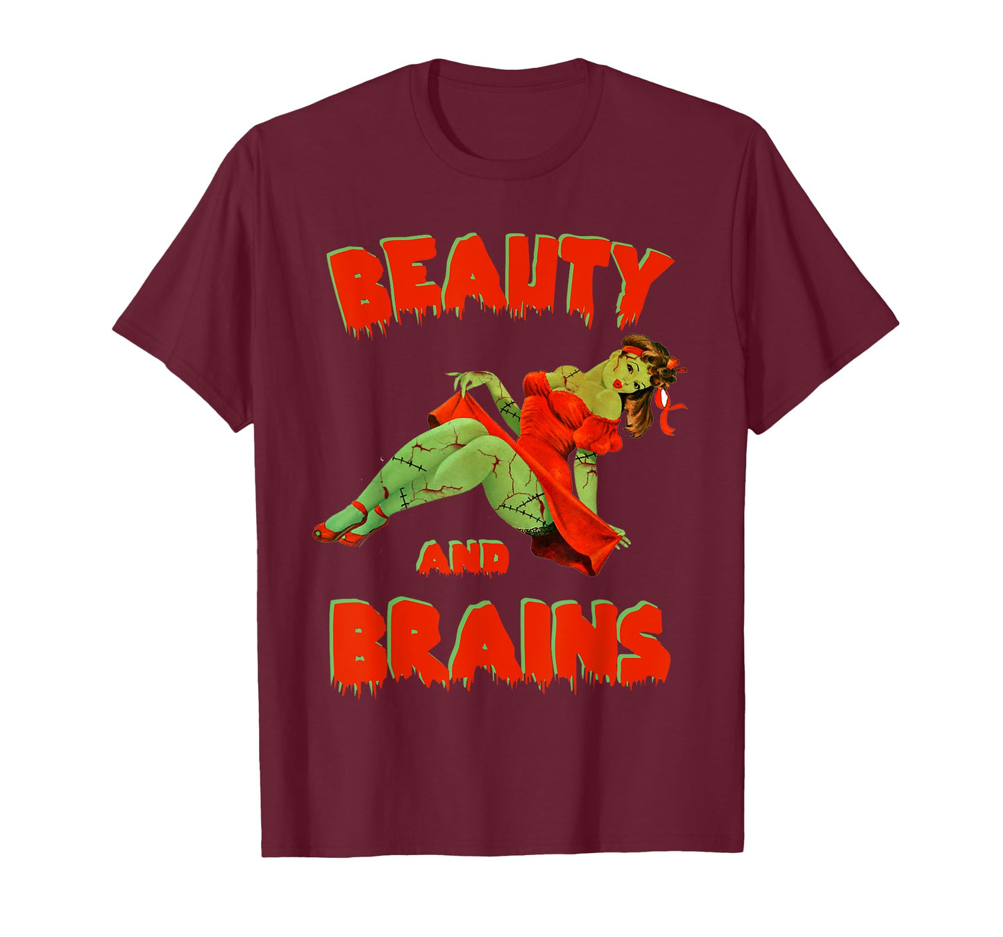Zombie Pin Up Girl Halloween Beauty Brains Model Cute T-Shirt
