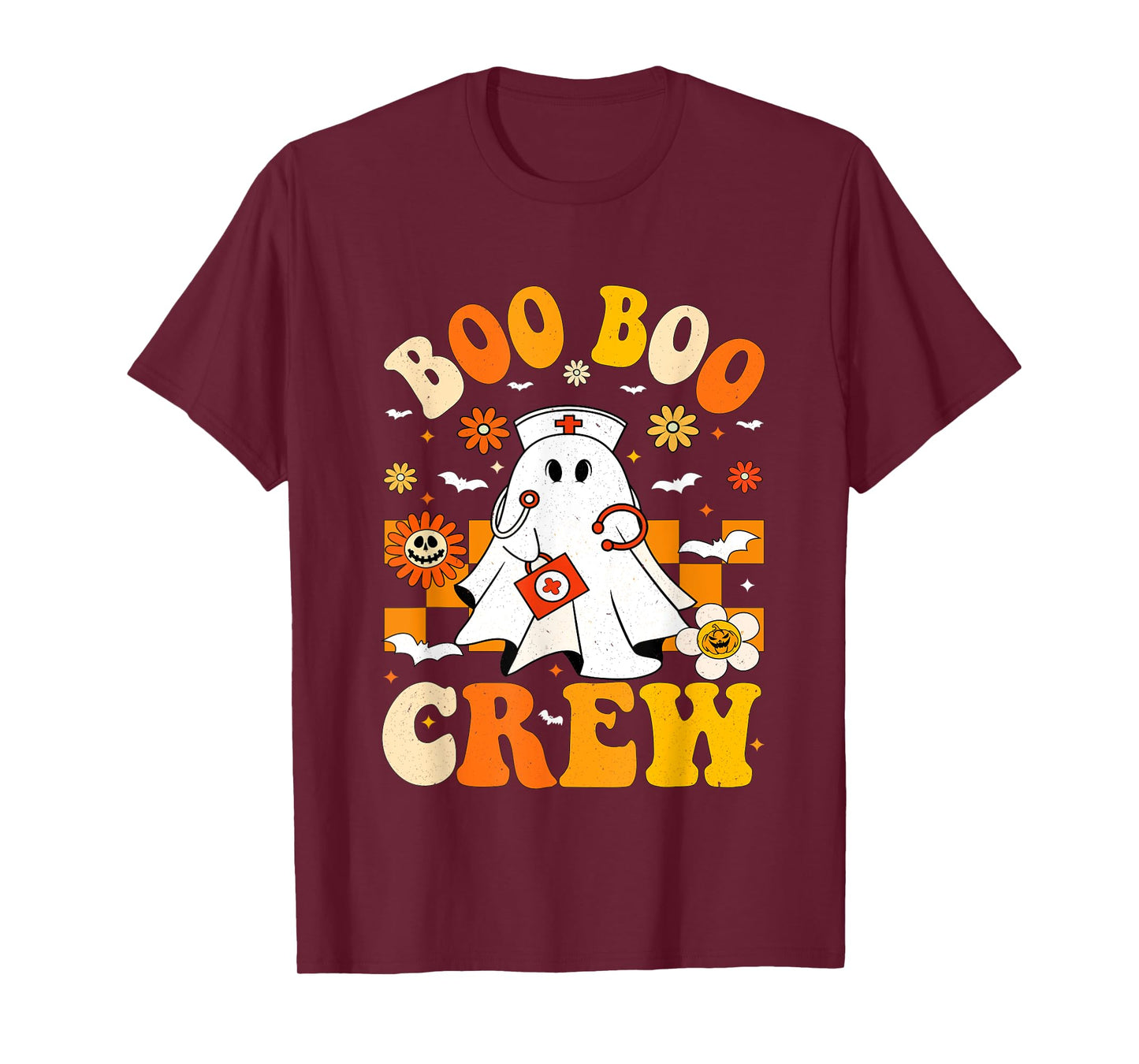 Funny Nurse Ghost Boo Crew Halloween Costume Womens Girls T-Shirt