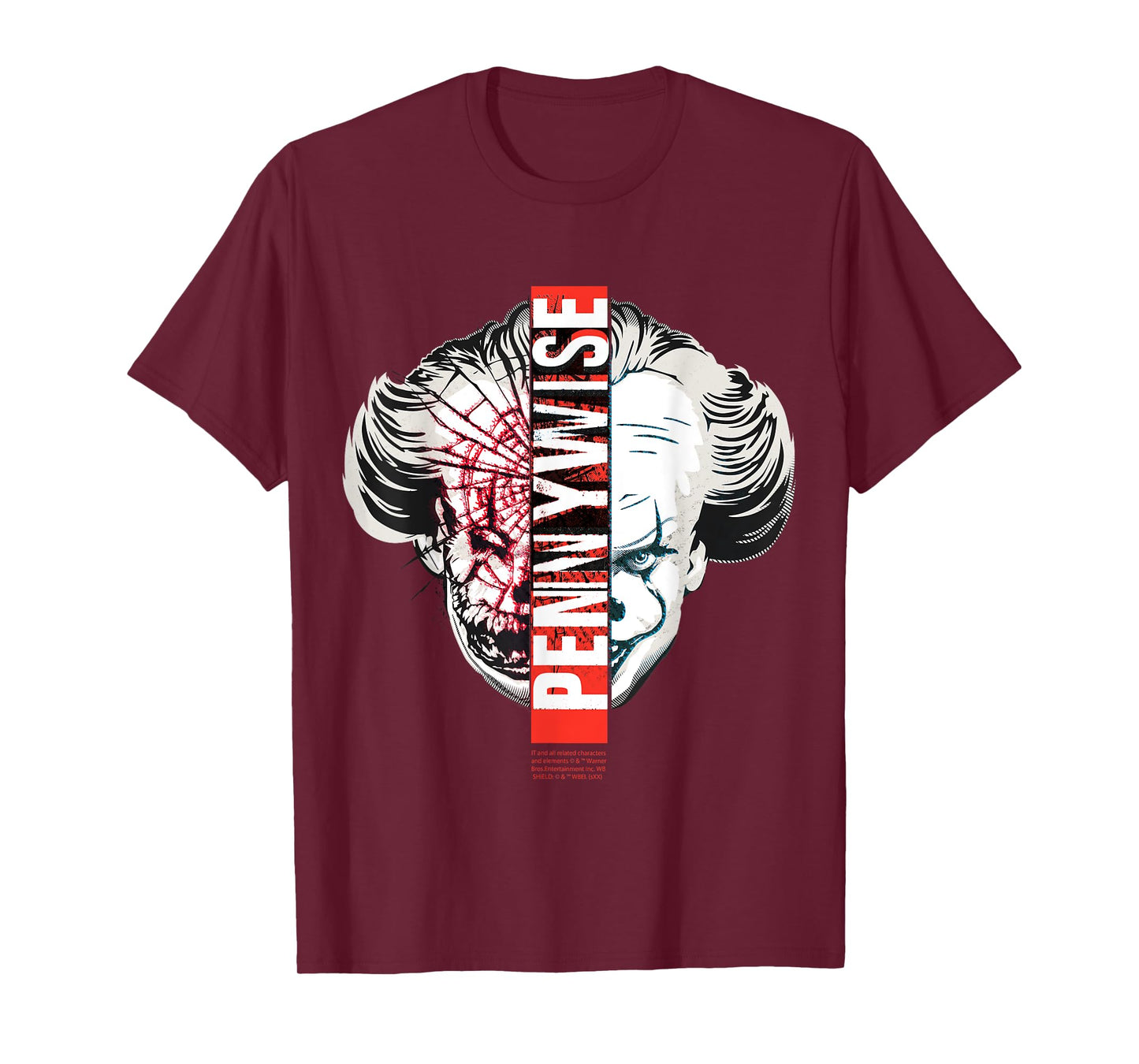 Pennywise Horror Clown Graphic Split Face Design T-Shirt