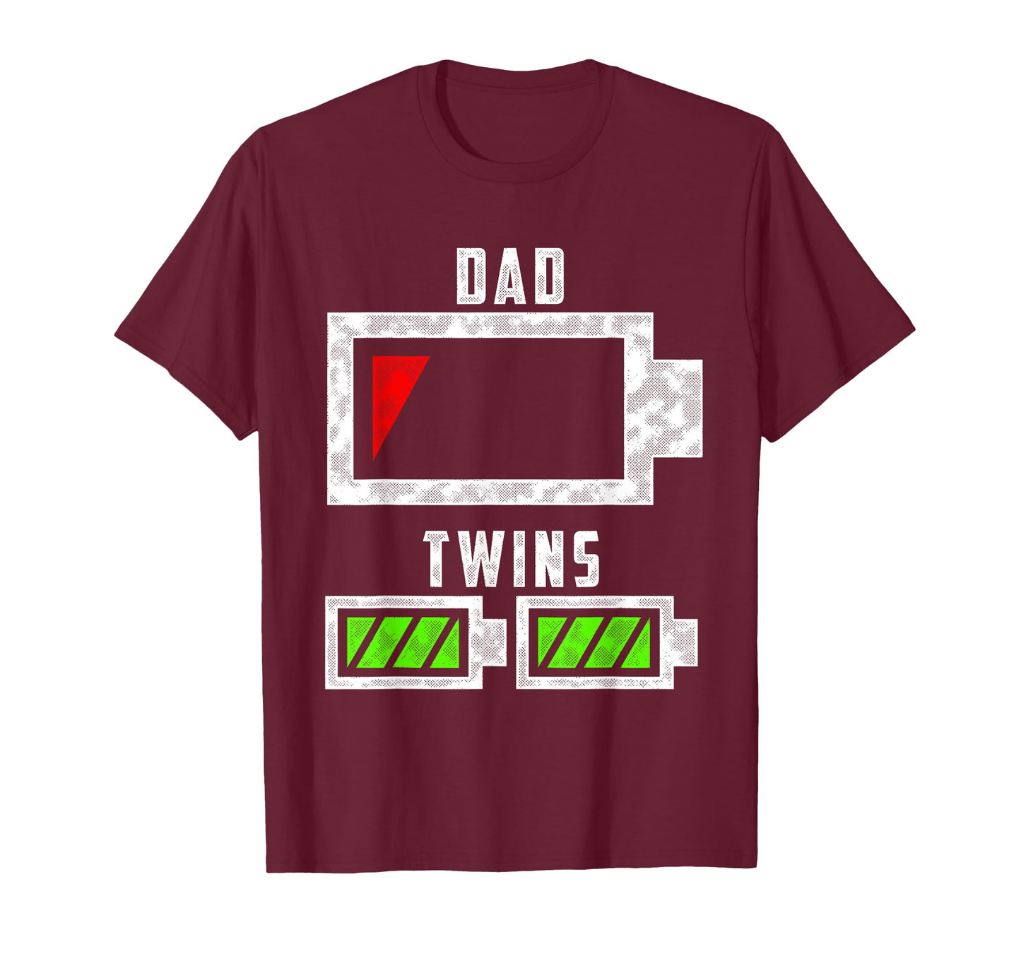 Tired Twin Dad Low Battery Dad of Twins Funny Dad T-Shirt