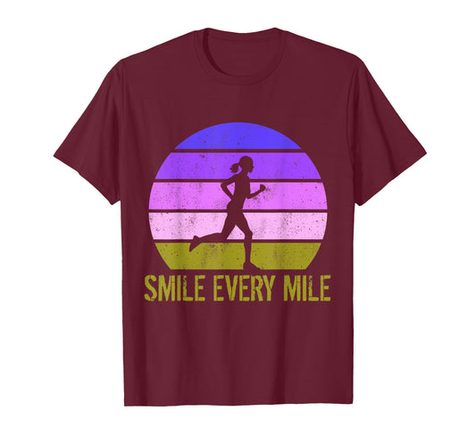 Women Running Marathon Funny Runner Smile Every Mile T-Shirt
