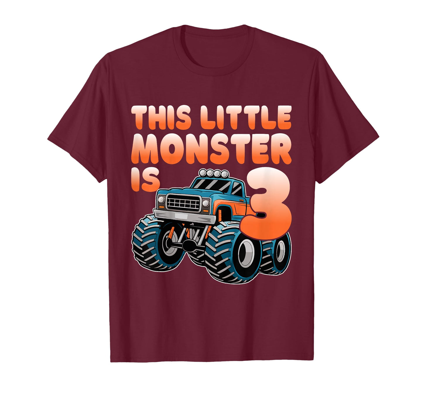 This Little Monster Is 3 Kids 3rd Birthday Monster Truck T-Shirt