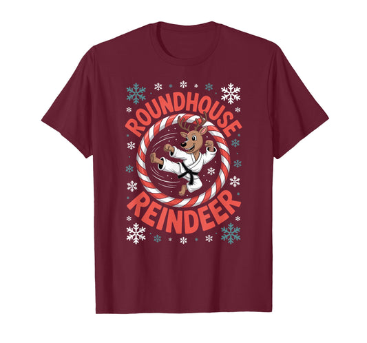 Funny Roundhouse Reindeer Christmas Martial Arts T-Shirt