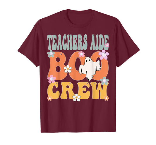 Teachers Aide Boo Crew Ghost Groovy Halloween For Women T-Shirt