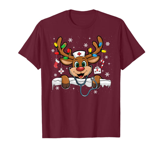 Nurse Christmas Reindeer Nursing NICU RN LPN Scrub T-Shirt