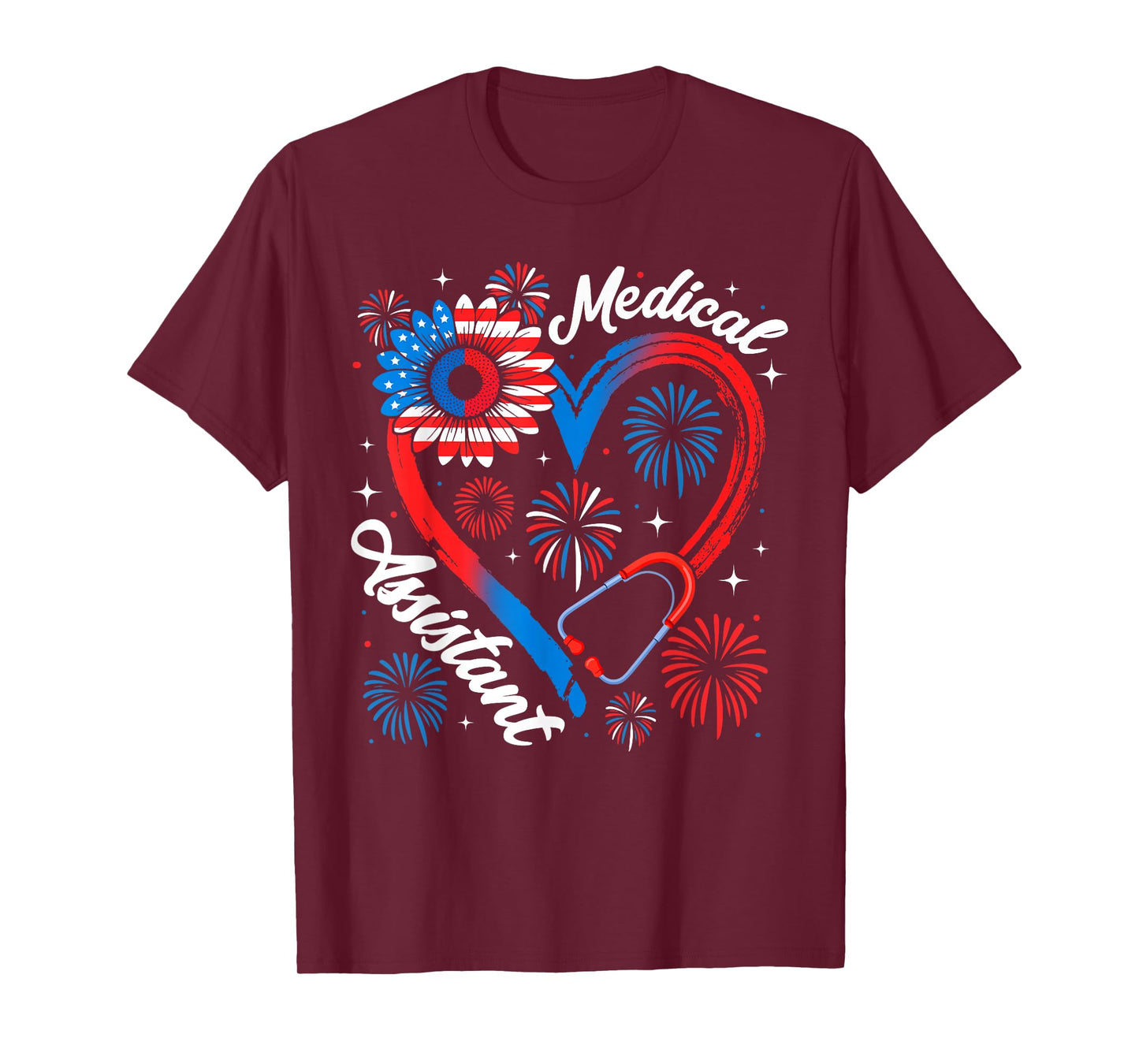Medical Assistant Sunflower American Flag 4th of July T-Shirt