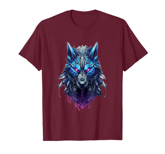 Lone Wolf Howl: Futuristic Cyberpunk Wolf Head T-Shirt