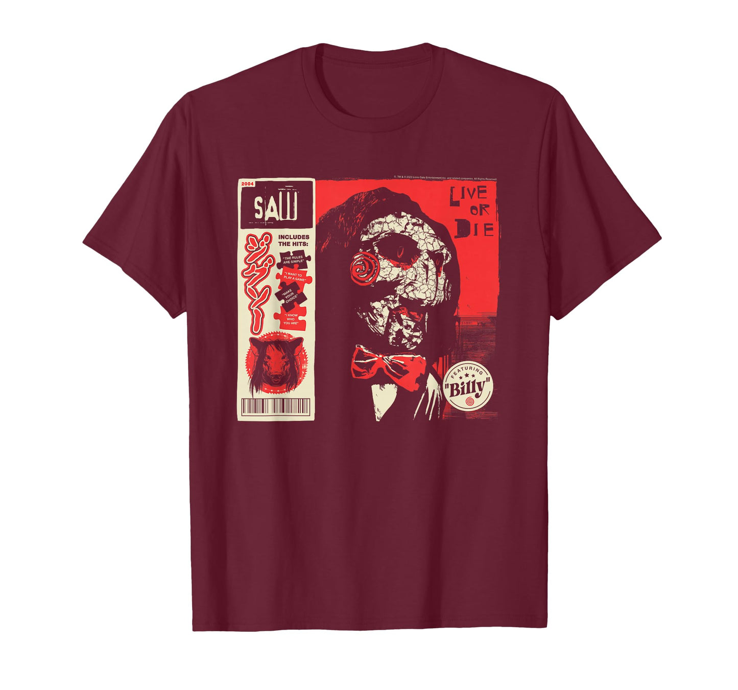 Saw Live or Die Kanji Collage Horror Movie T-Shirt